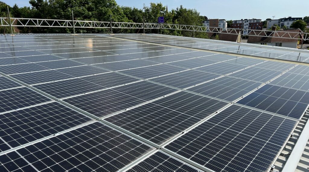 iJo Power commercial solar panels in the sun.